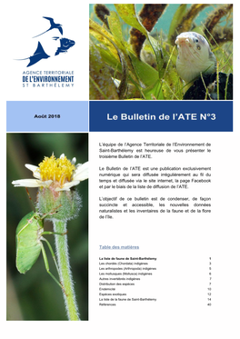 Bulletin ATE N°3 – Août 2018 – La Liste De Faune De Saint-Barthélemy
