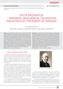 Piotr Drzewiecki – Engineer, Mechanical Technician, Industrialist, President of Warsaw