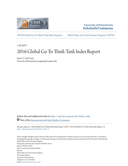 2016 Global Go to Think Tank Index Report