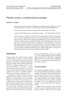 Polistes Venom: a Multifunctional Secretion