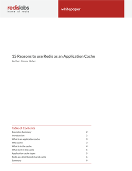 Whitepaper 15 Reasons to Use Redis As an Application Cache
