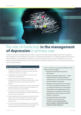 The Role of Medicines in the Management of Depression In