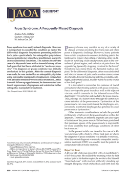 CASE REPORT Psoas Syndrome: a Frequently Missed Diagnosis