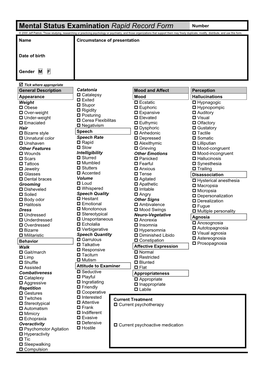 Mental Status Examination Rapid Record Form Number