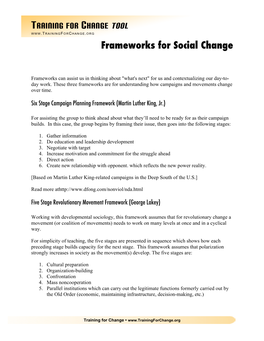 TRAINING for CHANGE TOOL Frameworks for Social Change