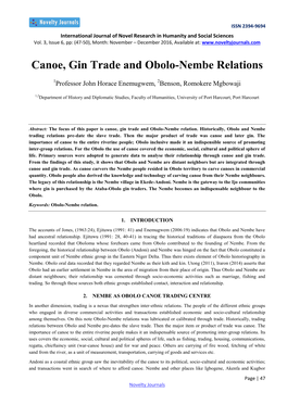 Canoe, Gin Trade and Obolo-Nembe Relations