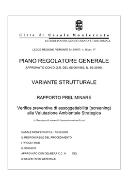 Piano Regolatore Generale Approvato Con D.G.R