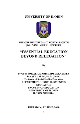 “Essential Education Beyond Relegation”