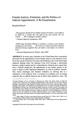 Female Justices, Feminism, and the Politics of Judicial Appointment: a Re-Examination