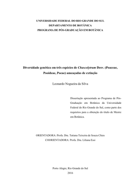 Diversidade Genética Em Três Espécies De Chascolytrum Desv