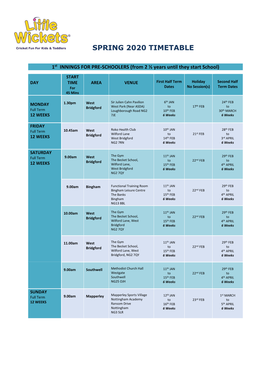 Spring 2020 Timetable