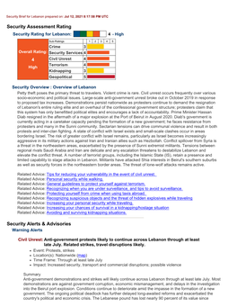 Security Brief for Lebanon Prepared On: Jul 12, 2021 8:17:58 PM UTC