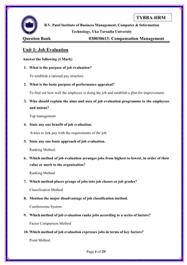 Unit 1: Job Evaluation TYBBA-HRM