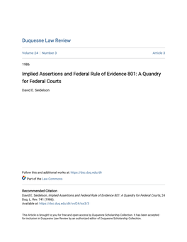 Implied Assertions and Federal Rule of Evidence 801: a Quandry for Federal Courts