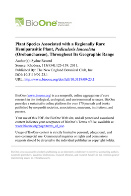 Plant Species Associated with a Regionally Rare
