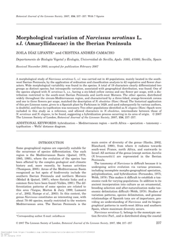 Morphological Variation of Narcissus Serotinus L. S.L. (Amaryllidaceae) in the Iberian Peninsula