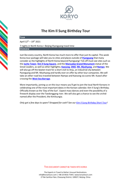 The Kim Il Sung Birthday Tour