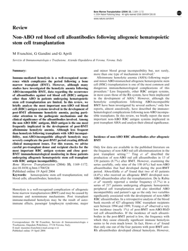 Review Non-ABO Red Blood Cell Alloantibodies Following Allogeneic Hematopoietic Stem Cell Transplantation