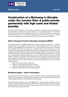 Construction of a Motorway in Slovakia Under the Juncker Plan: a Public-Private Partnership with High Costs and Limited Benefits