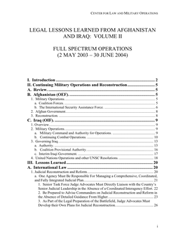 Legal Lessons Learned from Afghanistan and Iraq: Volume Ii