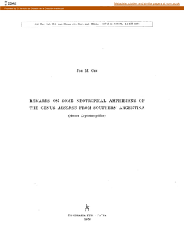 Joe M. Cei REMARKS on SOME NEOTROPICAL AMPHIBIANS of the GENUS ALSODES from SOUTHERN ARGENTINA