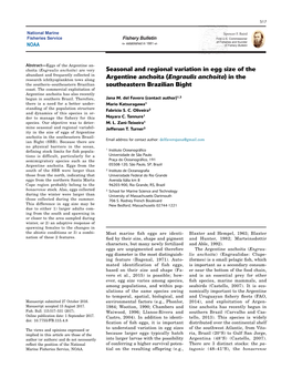 Seasonal and Regional Variation in Egg Size of the Argentine Anchoita