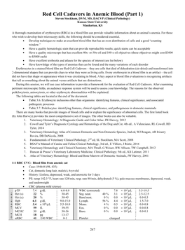 Red Cell Cadavers in Anemic Blood (Part 1) Steven Stockham, DVM, MS, DACVP (Clinical Pathology) Kansas State University Manhattan, KS