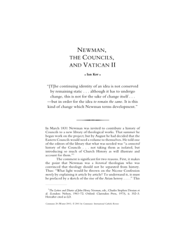 Ian Ker. Newman, the Councils, and Vatican II. Communio 28 (2001)