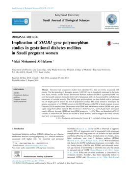 Implication of SH2B1 Gene Polymorphism Studies in Gestational Diabetes Mellitus in Saudi Pregnant Women