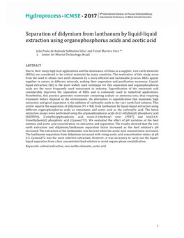 Separation of Didymium from Lanthanum by Liquid-Liquid Extraction Using Organophosphorus Acids and Acetic Acid