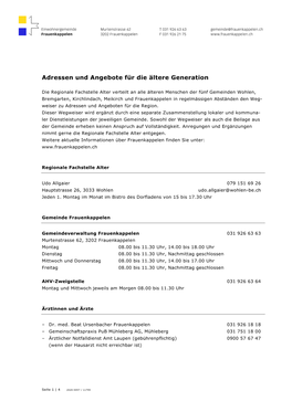 Adressen Und Angebote Für Die Ältere Generation