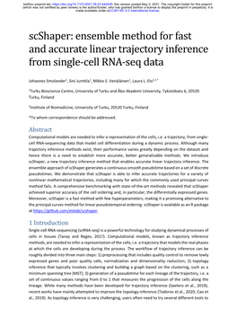 Scshaper: Ensemble Method for Fast and Accurate Linear Trajectory Inference from Single-Cell RNA-Seq Data