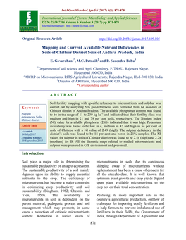 Mapping and Current Available Nutrient Deficiencies in Soils of Chittoor District Soils of Andhra Pradesh, India