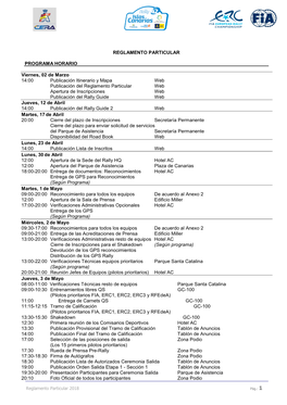 REGLAMENTO PARTICULAR PROGRAMA HORARIO Viernes, 02 De Marzo 14:00 Publicación Itinerario Y Mapa Web Publicación Del Reglamento