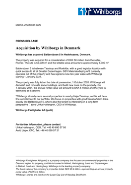 Acquisition by Wihlborgs in Denmark