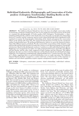 Multi-Island Endemicity: Phylogeography and Conservation of Coelus Pacificus (Coleoptera: Tenebrionidae) Darkling Beetles On