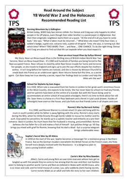Y8 World War 2 and the Holocaust Recommended Reading List
