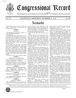 Congressional Record United States Th of America PROCEEDINGS and DEBATES of the 115 CONGRESS, SECOND SESSION