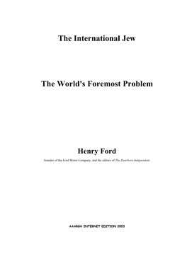 The International Jew the World's Foremost Problem