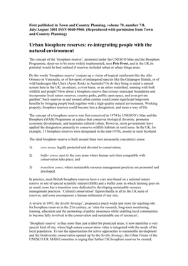 Urban Biosphere Reserves: Re-Integrating People with the Natural Environment