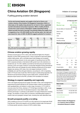 China Aviation Oil (Singapore) Initiation of Coverage