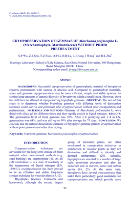 Cryopreservation of Gemmae of <I>Marchantia