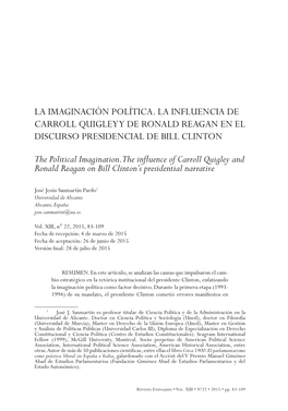 La Imaginación Política. La Influencia De Carroll Quigley Y De Ronald Reagan En El Discurso Presidencial De Bill Clinton