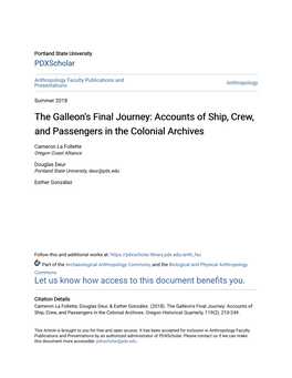 The Galleon's Final Journey: Accounts of Ship, Crew, and Passengers in the Colonial Archives