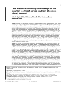 Late Wisconsinan Buildup and Wastage of the Innuitian Ice Sheet Across Southern Ellesmere Island, Nunavut1