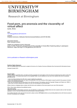 Food Porn, Pro-Anorexia and the Viscerality of Virtual Affect Lavis, Anna