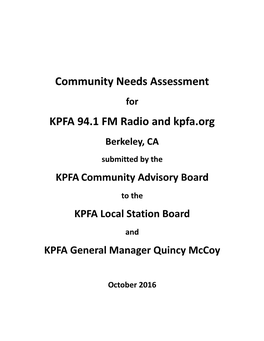 Community Needs Assessment KPFA 94.1 FM Radio and Kpfa.Org