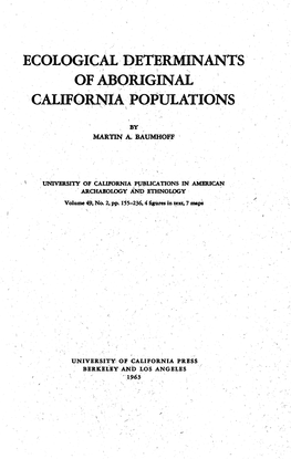 Ecological Determinants of Aboriginal California Populations