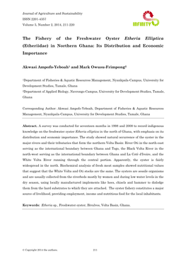 The Fishery of the Freshwater Oyster Etheria Elliptica (Etheriidae) in Northern Ghana: Its Distribution and Economic Importance