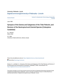 Synopsis of the Genera and Subgenera of the Tribe Peleciini, and Revision of the Neotropical and Oriental Species (Coleoptera: Carabidae)